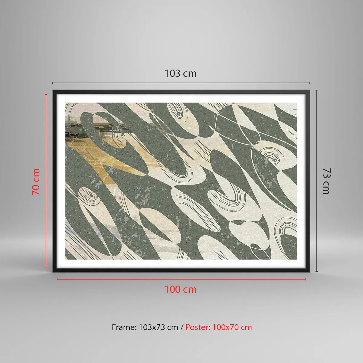 Poster in een zwarte lijst - Ritmische abstractie - 100x70 cm