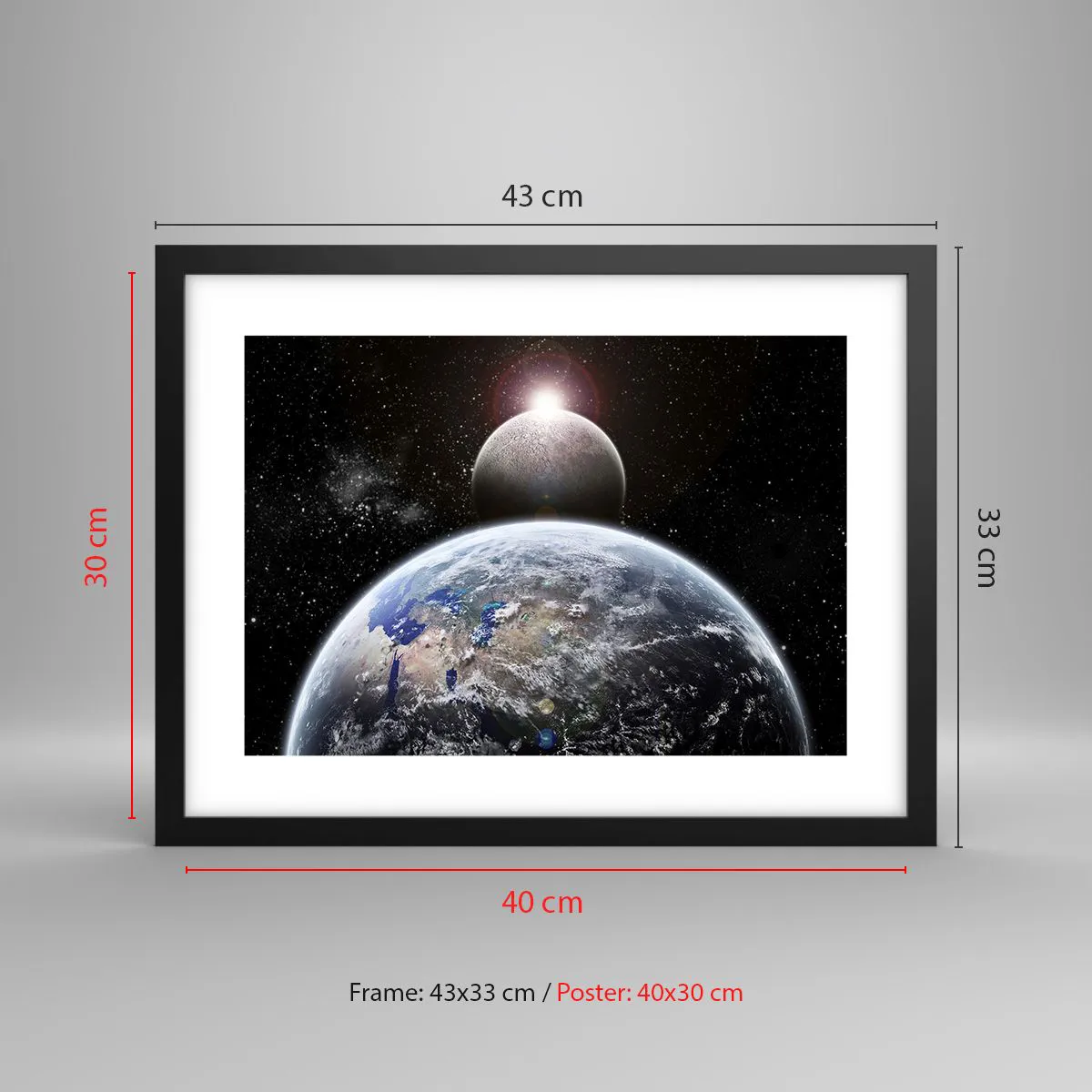 Plakat i sort ramme - Kosmisk landskab - solopgang - 40x30 cm
