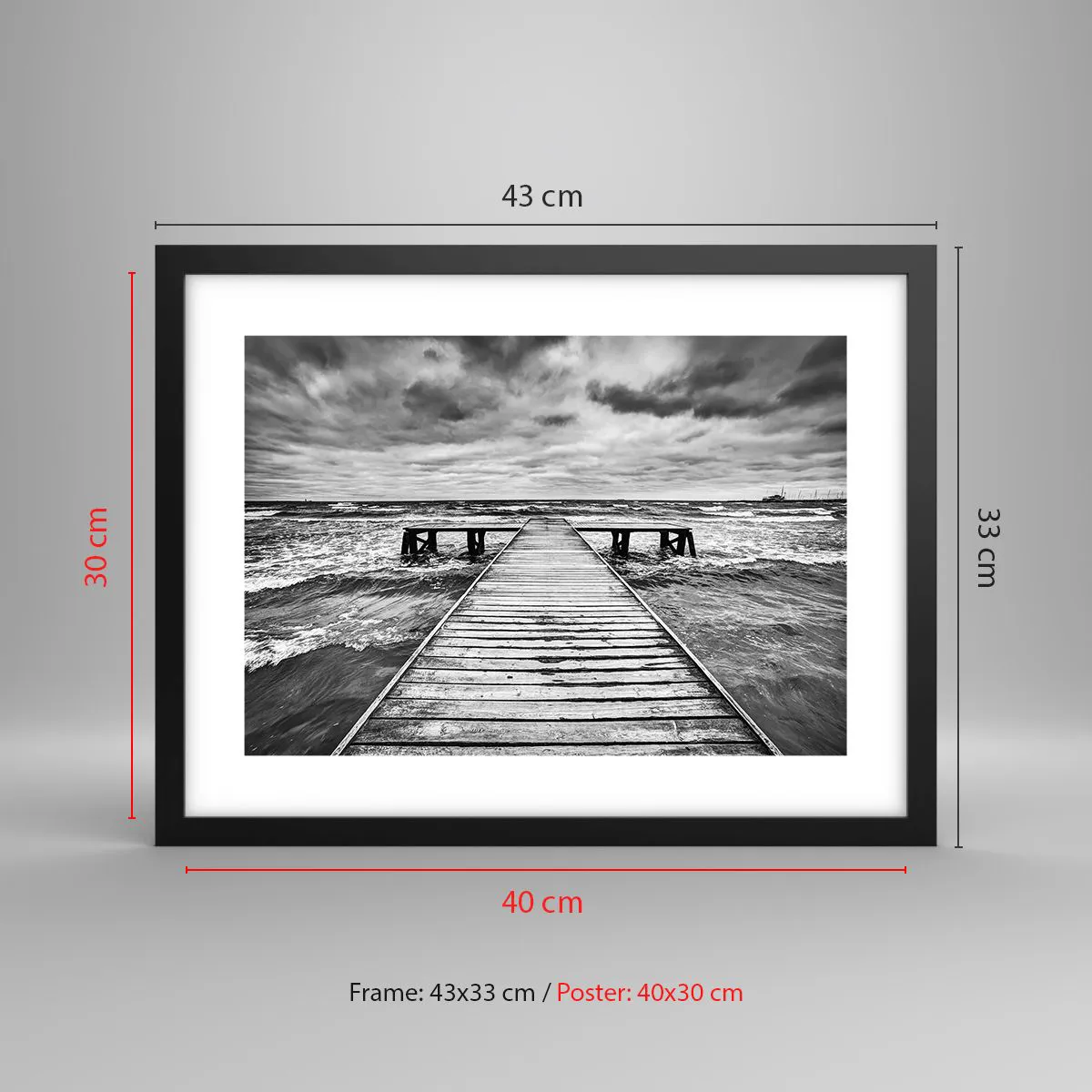 Plakat i sort ramme - Jeg venter på, at vinden blæser væk... - 40x30 cm