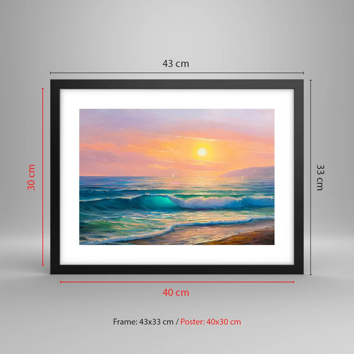 Affiche dans un cadre noir - Poster - Le chant turquoise des vagues - 40x30 cm