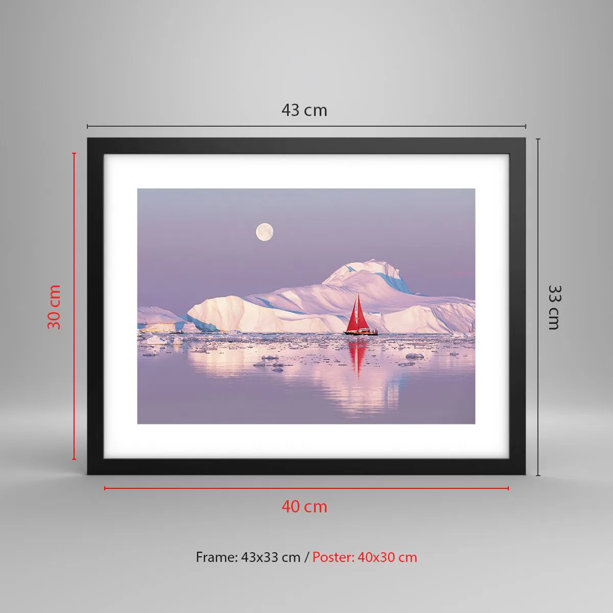 Plakat i sort ramme - Sejlets varme, isens kulde - 40x30 cm