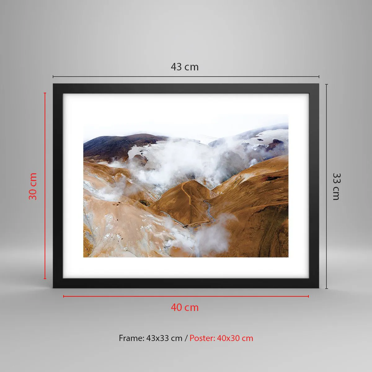 Plagát v čiernom ráme - Drsná krása Islandu - 40x30 cm