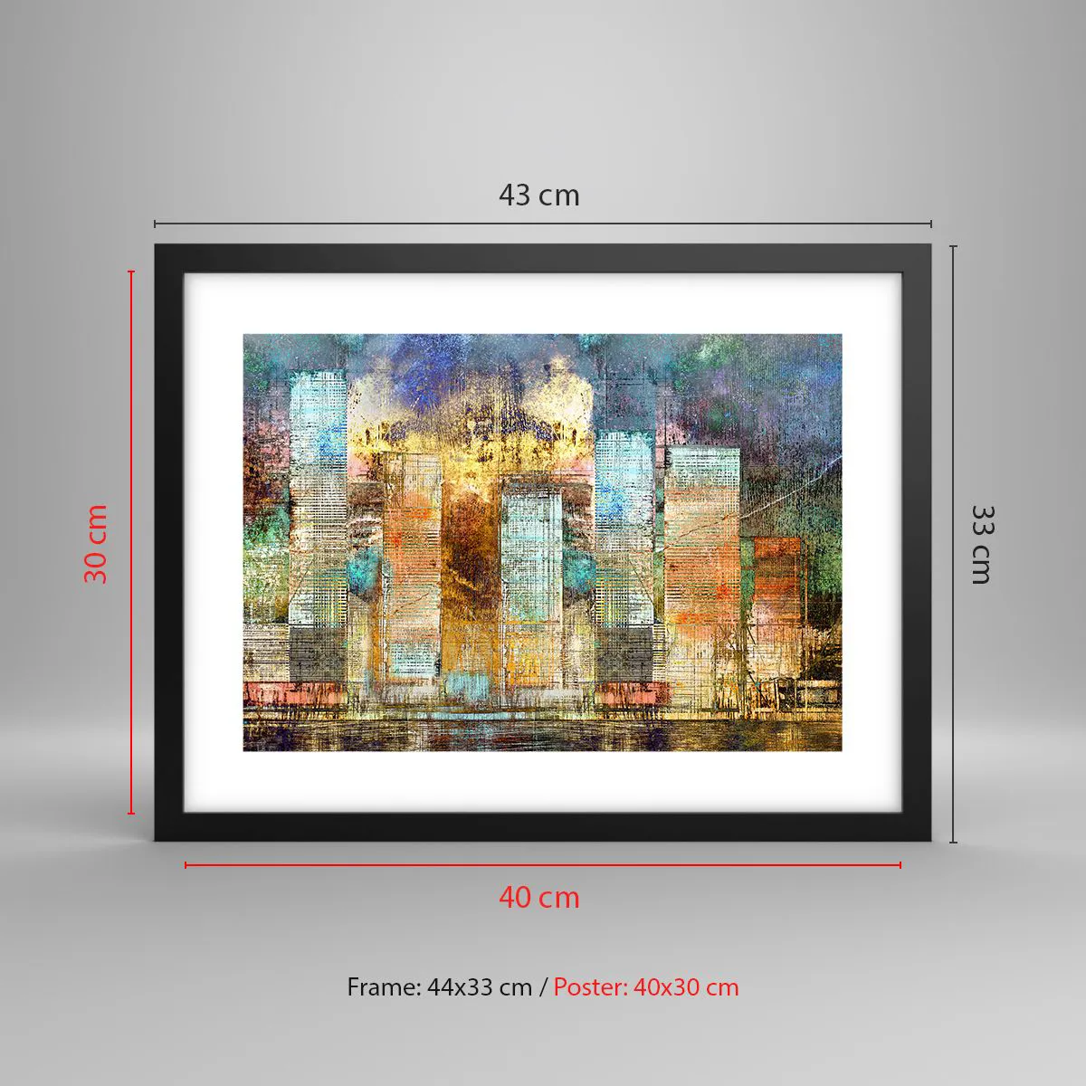 Plakat i sort ramme - Solrig metropol - 40x30 cm