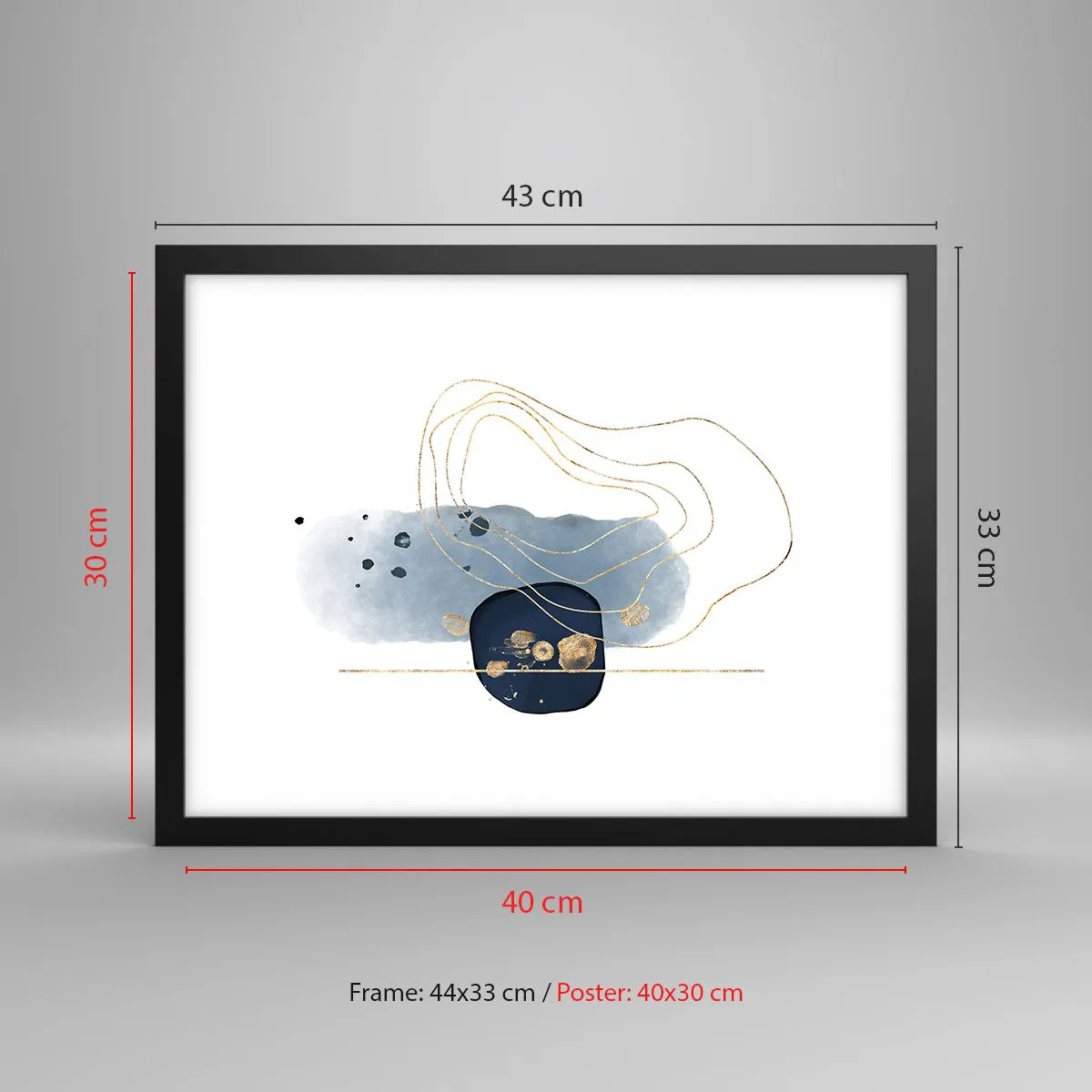 Affisch i svart ram - Blå-guld fantasi - 40x30 cm