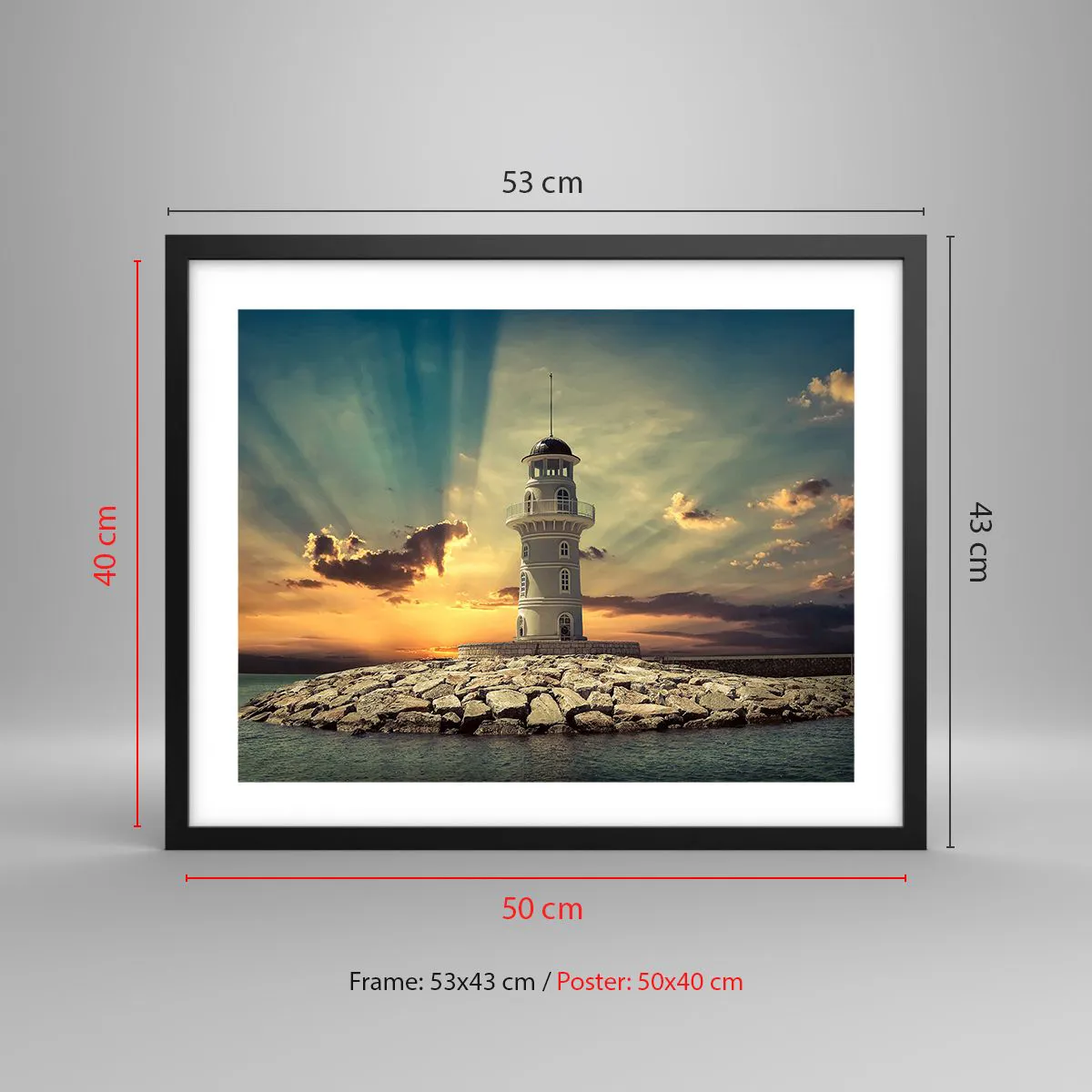 Poster in cornice nera - Luce - Bontà - Bellezza - 50x40 cm