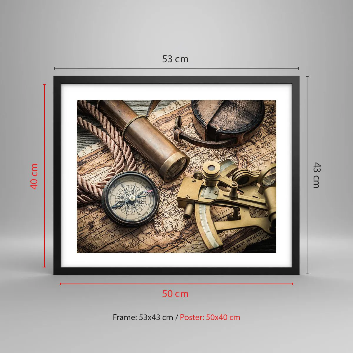 Affiche dans un cadre noir - Poster - Fixer un cap - 50x40 cm