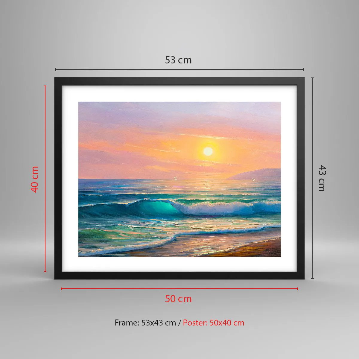 Pôster com moldura preta - O canto turquesa das ondas - 50x40 cm