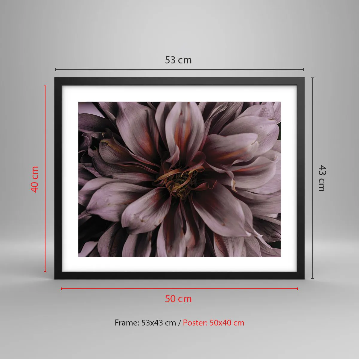 Plakat i sort ramme - Blomstret hjerte - 50x40 cm