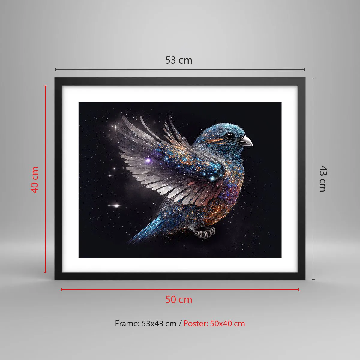 Plakát v černém rámu - Diamantový vrabec - 50x40 cm