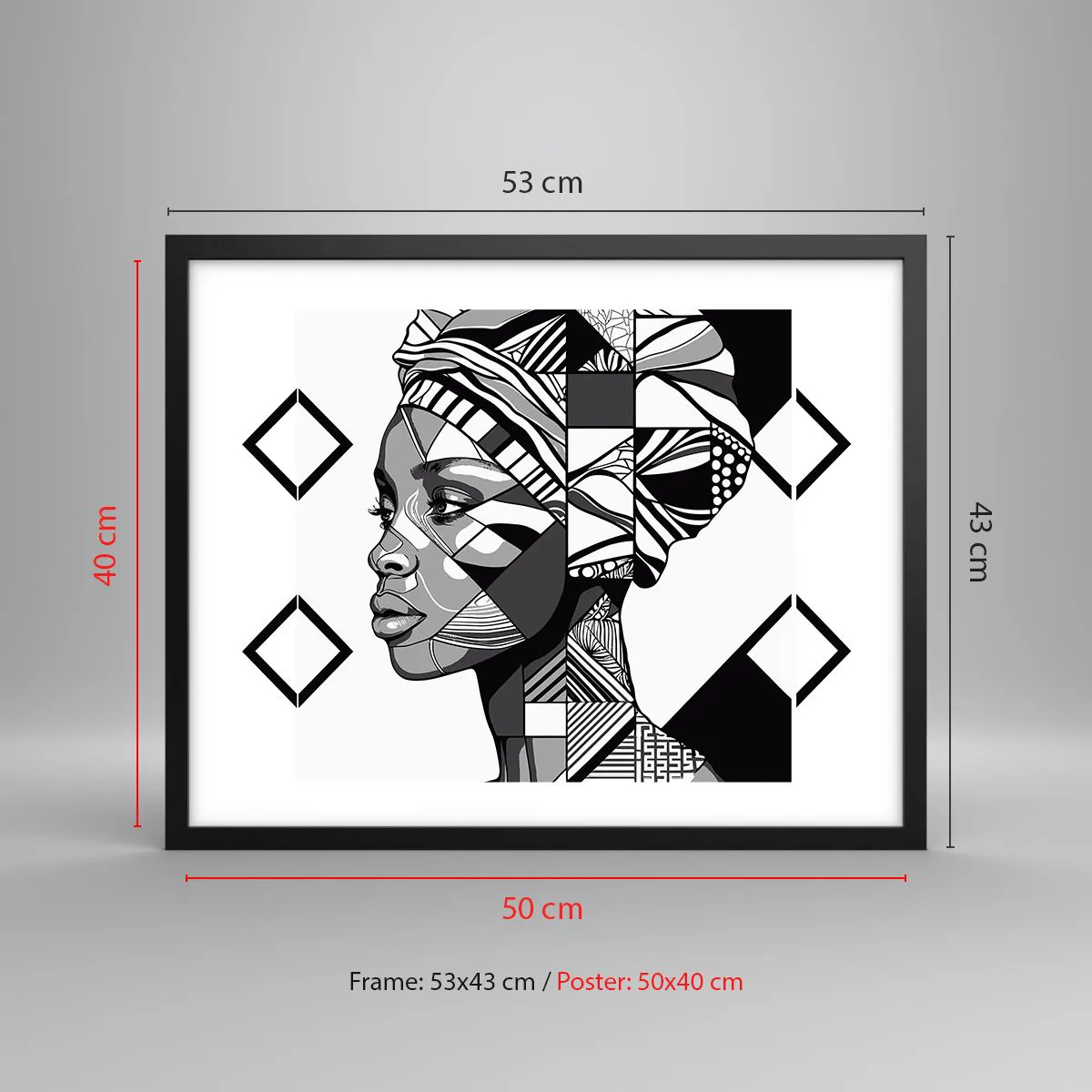 Pôster com moldura preta - Retrato étnico - 50x40 cm