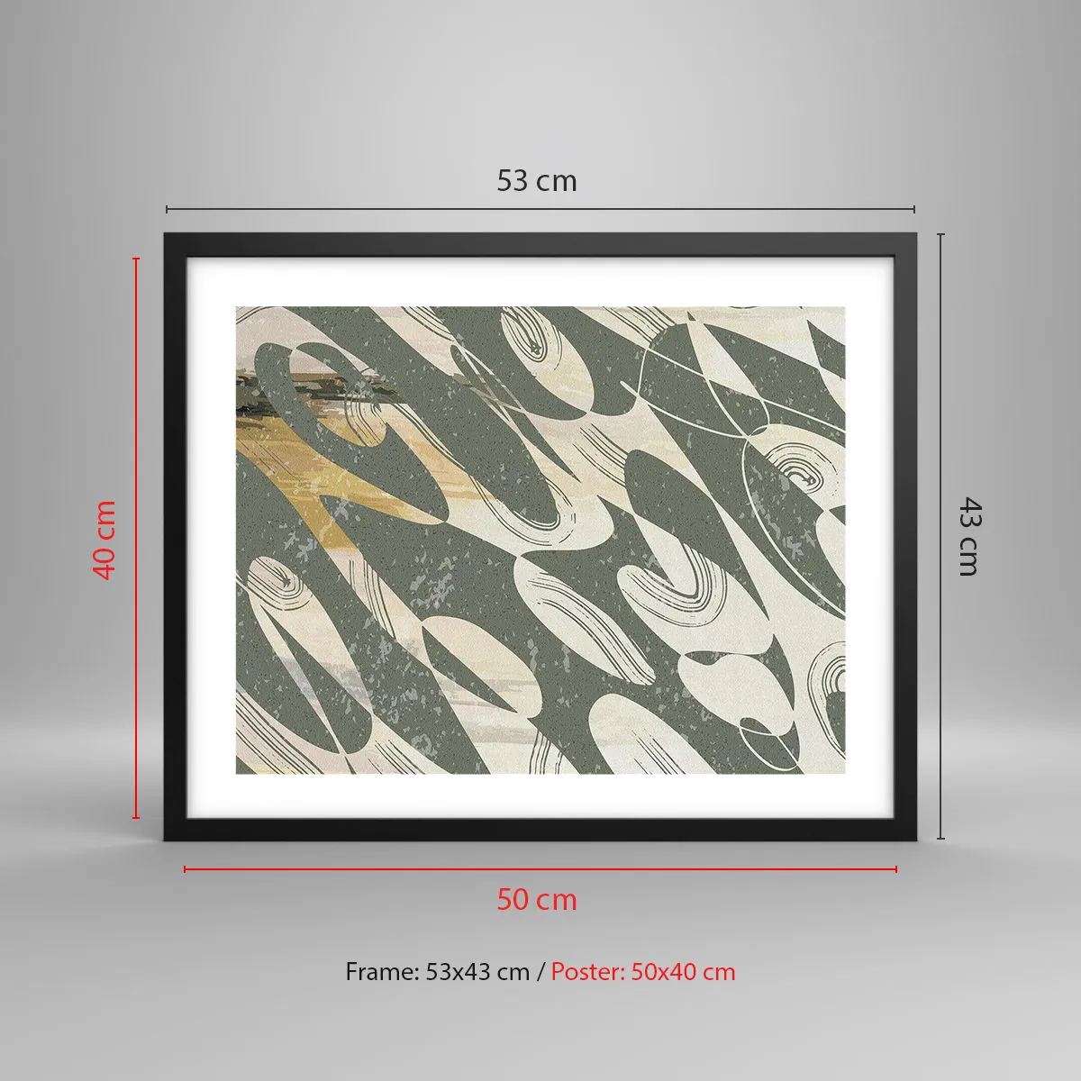 Poster in een zwarte lijst - Ritmische abstractie - 50x40 cm