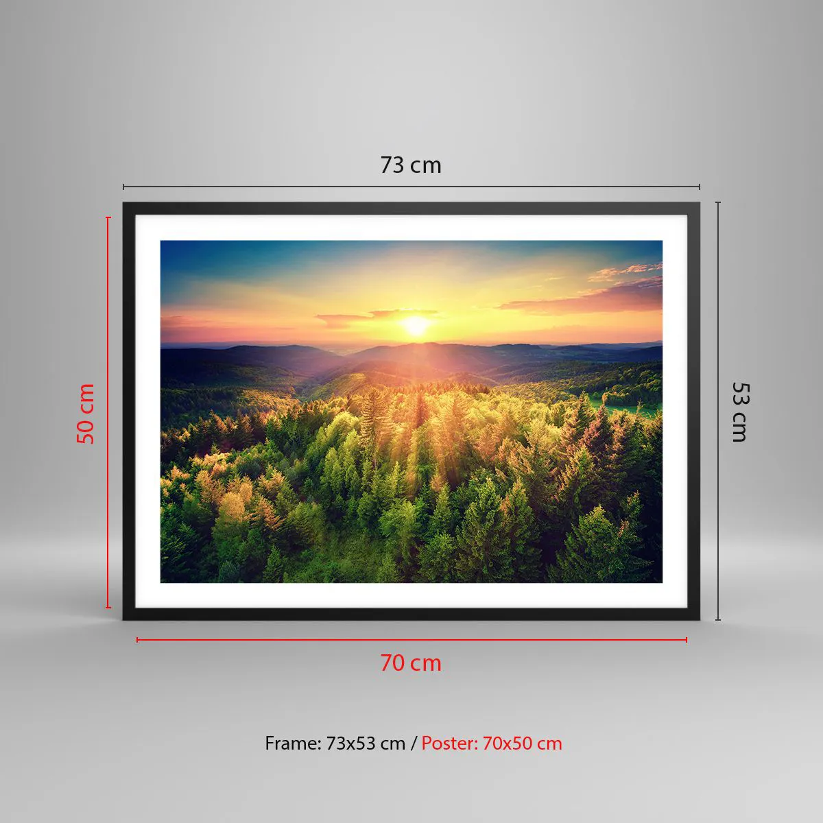 Plakat i sort ramme - Toppe og bjergtoppe - 70x50 cm