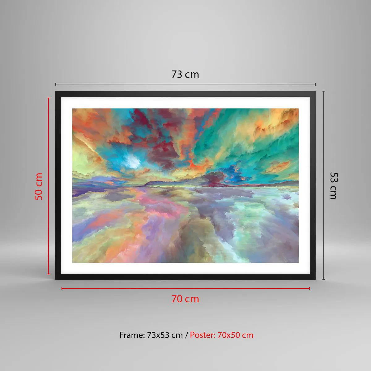 Affiche dans un cadre noir - Poster - Paysage de nuages colorés dans un style abstrait - 70x50cm - Deux paradis - Décoration murale moderne pour le salon et la chambre ARTTOR
