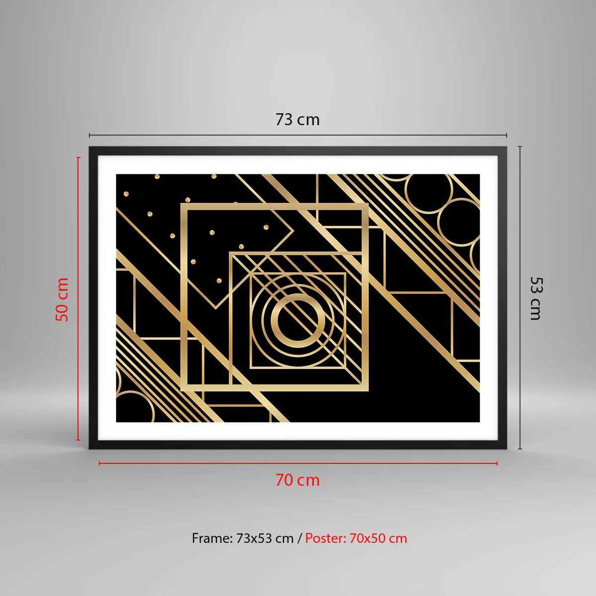 Affisch i svart ram - Gyllene geometri - 70x50 cm