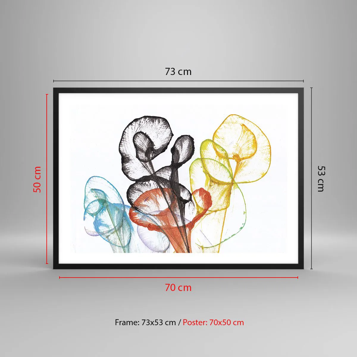 Pôster com moldura preta - Flores com alma - 70x50 cm
