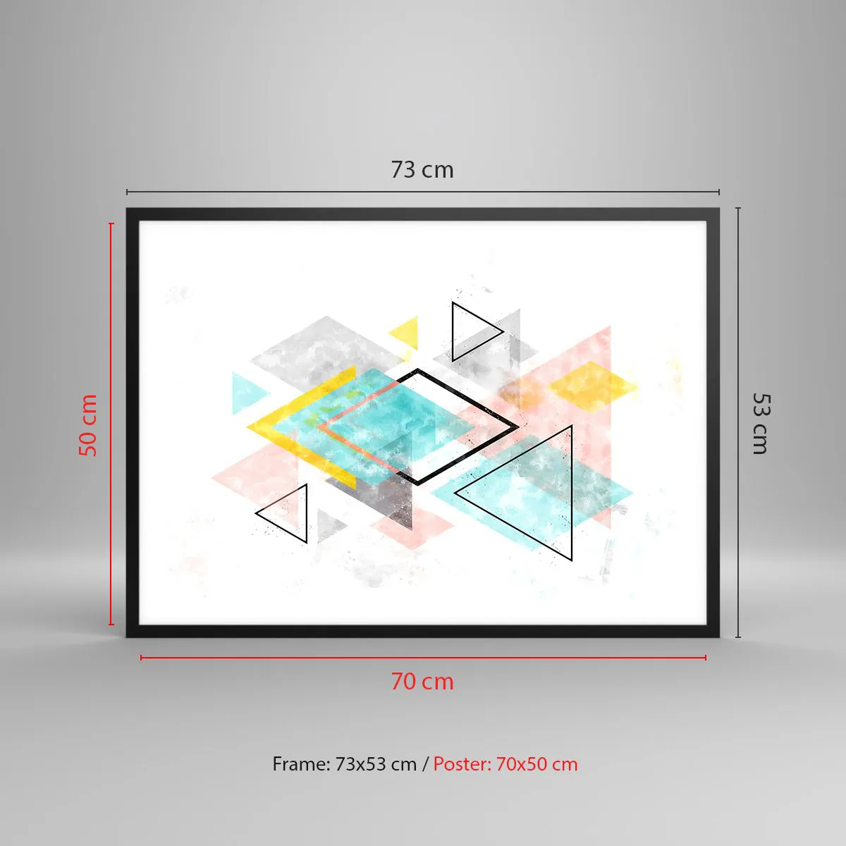 Affiche dans un cadre noir - Poster - Motifs géométriques colorés sur fond blanc - 70x50cm - Géométrie facile - Décoration murale moderne pour le salon et la chambre ARTTOR