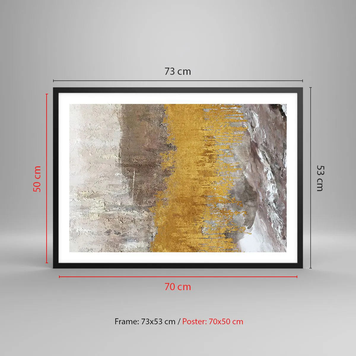 Plakat w czarnej ramie - Złoty i beżowy abstrakcyjny wzór - 70x50cm - Złocisty podmuch - Nowoczesna dekoracja ścienna do salonu i sypialni ARTTOR