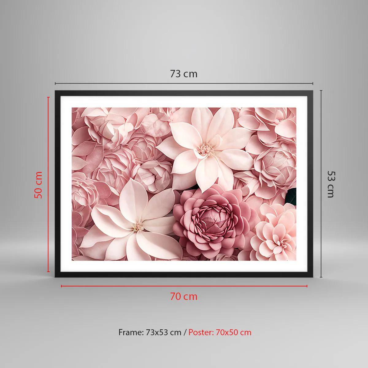 Póster en marco negro - Flores en tonos rosa y blanco en un enfoque artístico. - 70x50cm - Entre pétalos rosas - Decoración de pared moderna para salón y dormitorio ARTTOR