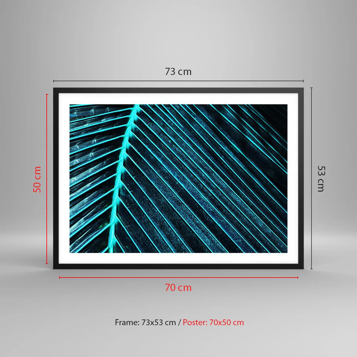 Poster in cornice nera - Macrofotografia di una foglia nelle tonalità del turchese e del blu navy - 70x50cm - La struttura del verde - Decorazione murale moderna per soggiorno e camera da letto ARTTOR