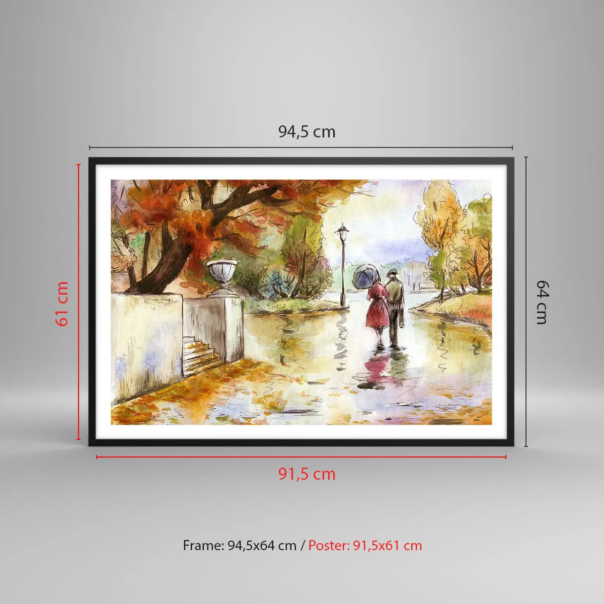 Poster in einem schwarzem Rahmen - Romantischer Herbst im Park - 91x61 cm