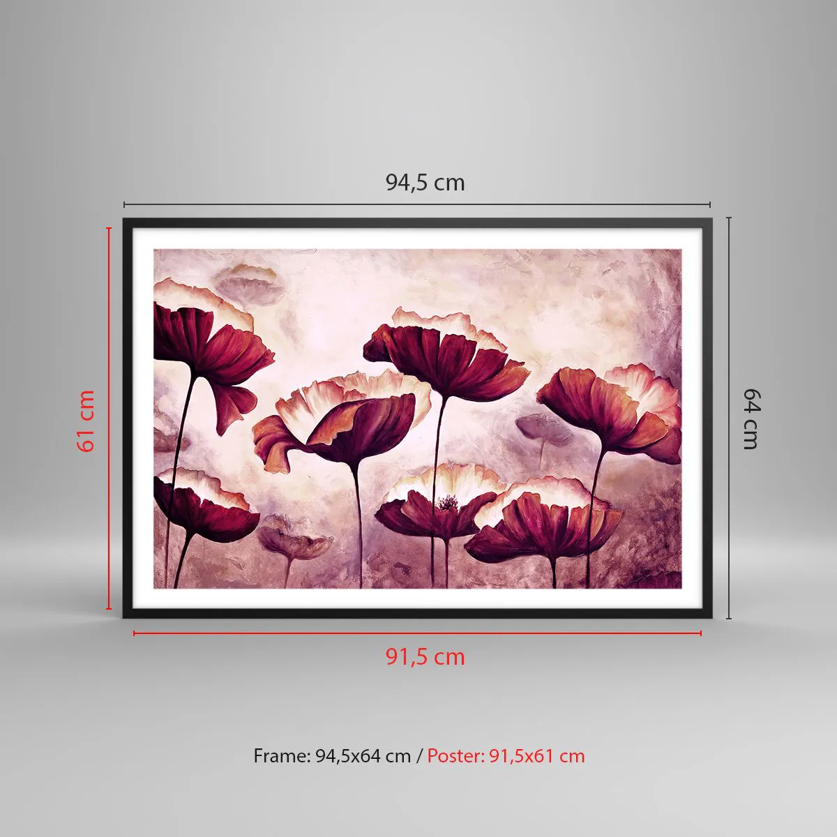 Poster in black frame - Red and White Flake - 91x61 cm