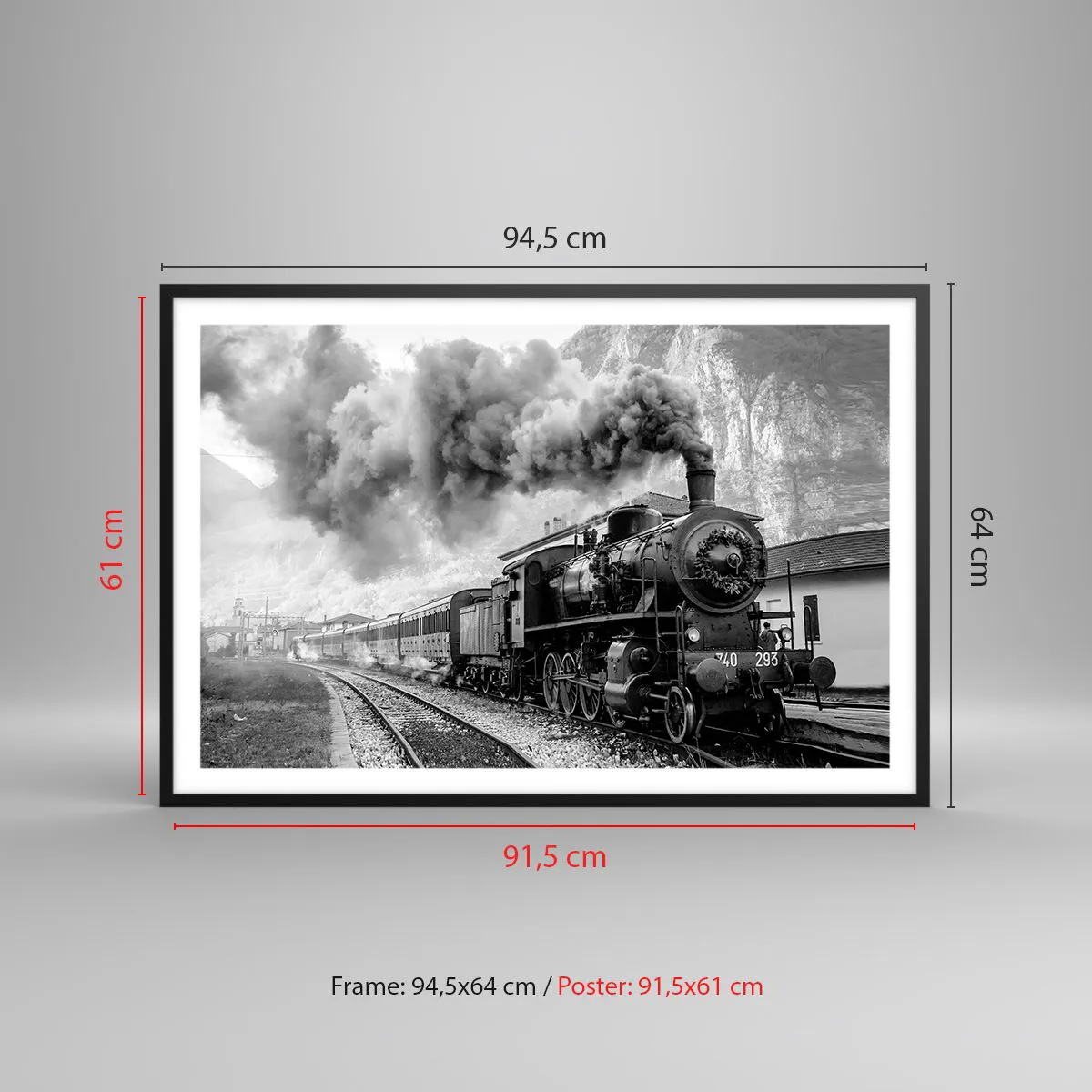 Poster in einem schwarzem Rahmen - Steht am Bahnhof ... - 91x61 cm