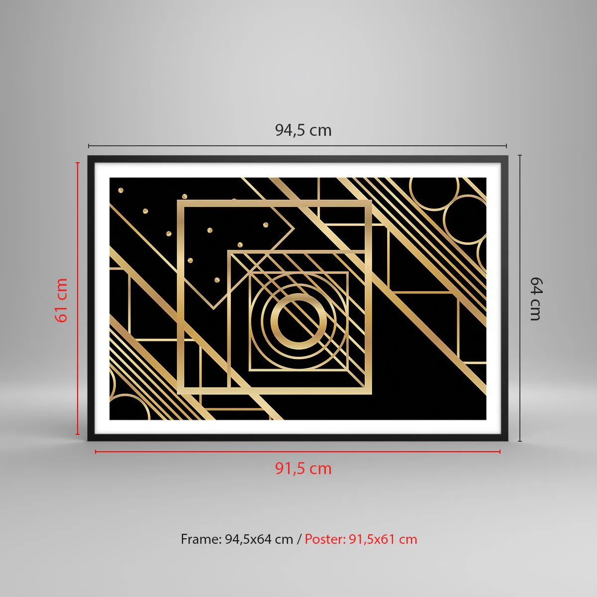 Poster in cornice nera - Geometria dorata - 91x61 cm