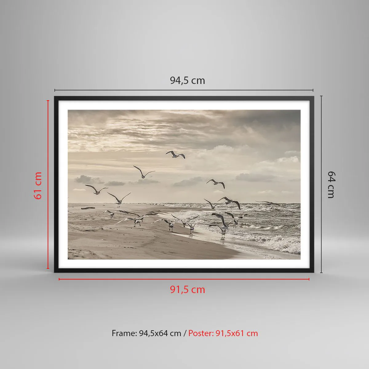 Plagát v čiernom ráme - Šumenie mora, spev vtákov - 91x61 cm
