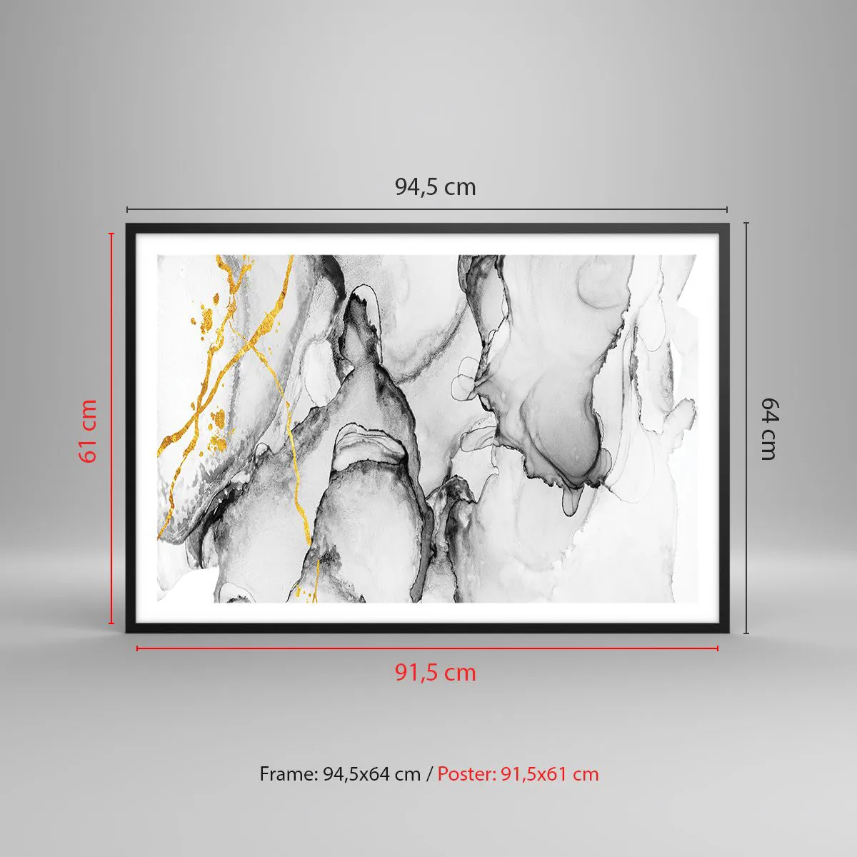 Poster in einem schwarzem Rahmen - Komposition mit Goldmotiv - 91x61 cm