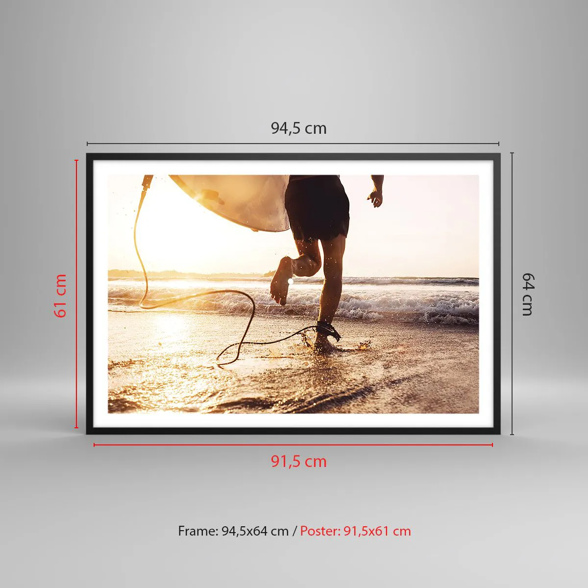 Affiche dans un cadre noir - Poster - A la rencontre des vagues - 91x61 cm