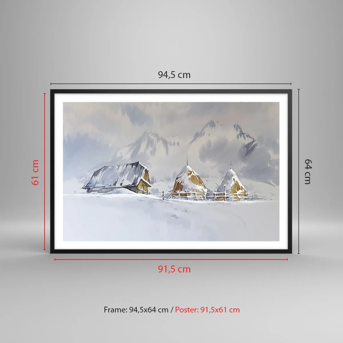 Affiche dans un cadre noir - Poster - Dans une vallée enneigée - 91x61 cm