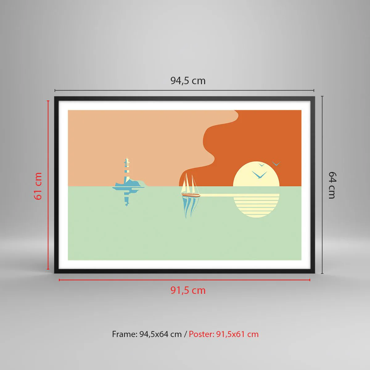 Affisch i svart ram - Perfekt havslandskap - 91x61 cm