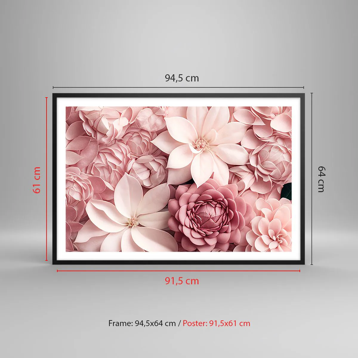 Poster in einem schwarzem Rahmen - In rosa Blütenblättern - 91x61 cm