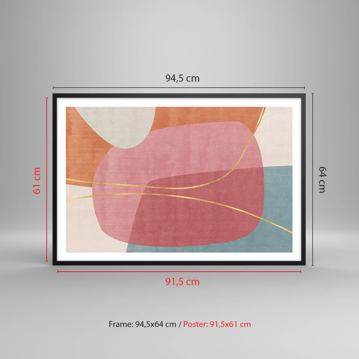 Poster in einem schwarzem Rahmen - Pastellkomposition mit Goldfaden - 91x61 cm