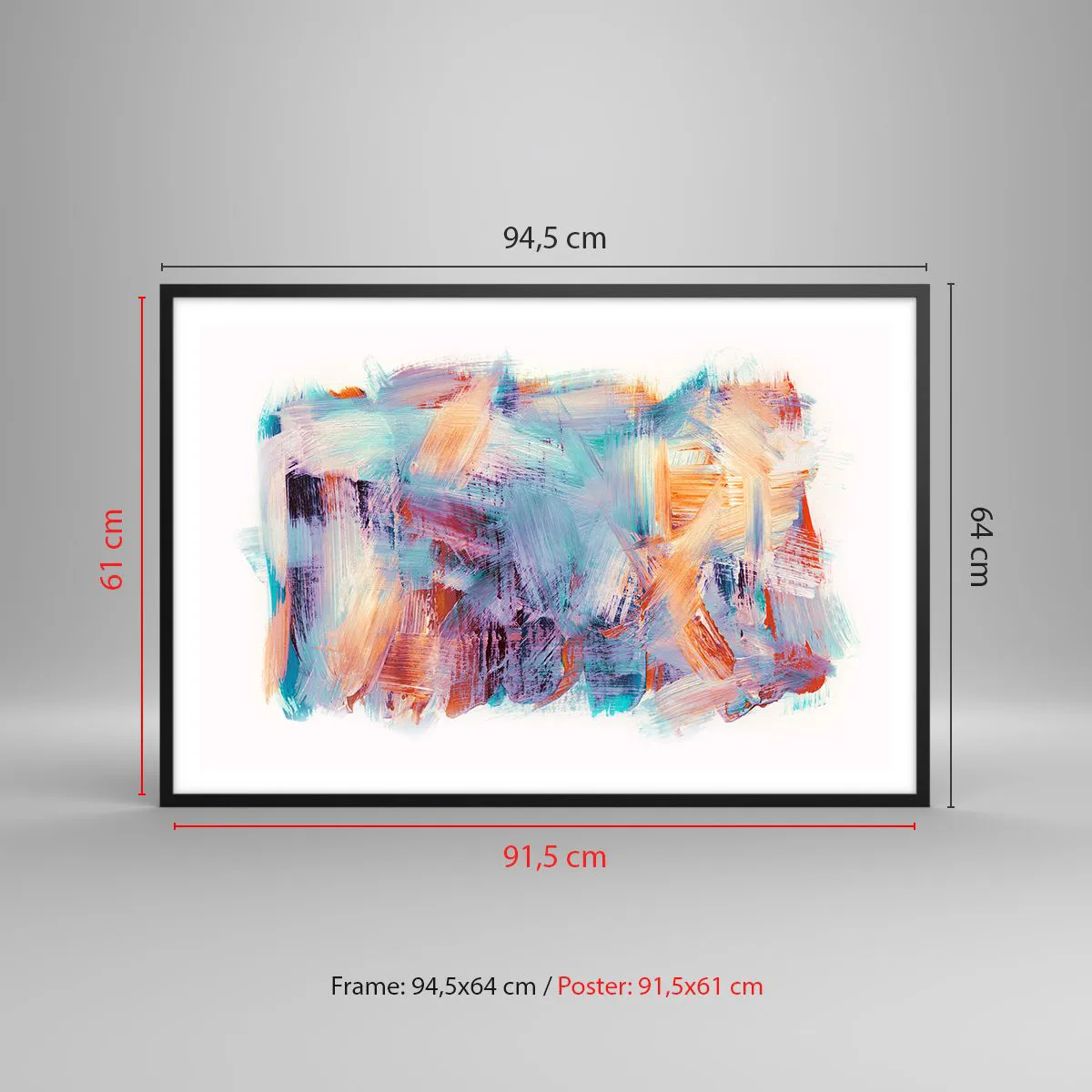 Pôster com moldura preta - Uma bagunça colorida - 91x61 cm