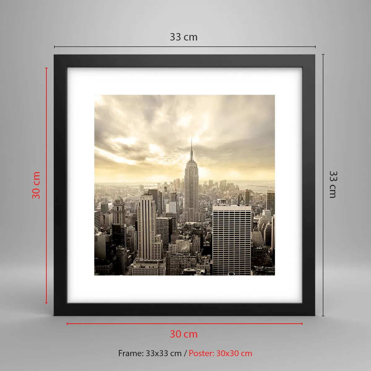 Poszter fehér keretben - Szürkéből szőtt New York - 30x30 cm