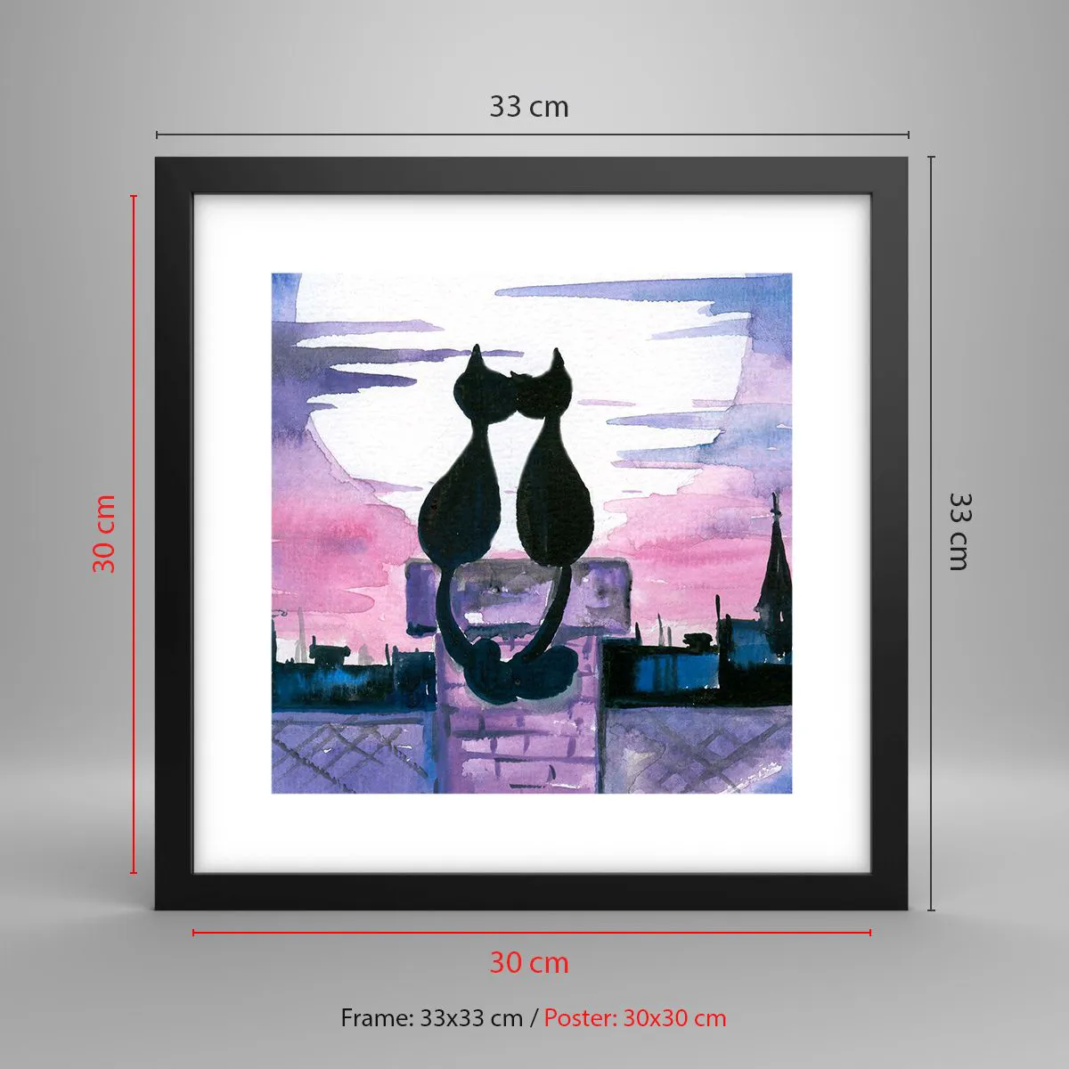 Pôster com moldura preta - Rendez-vous sob a lua - 30x30 cm