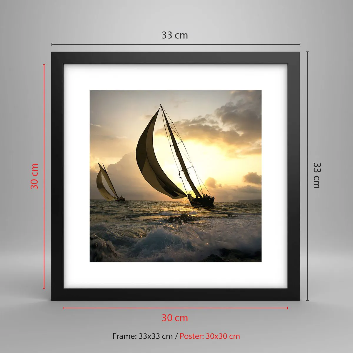 Plakat i sort ramme - I medvind og modvind - 30x30 cm