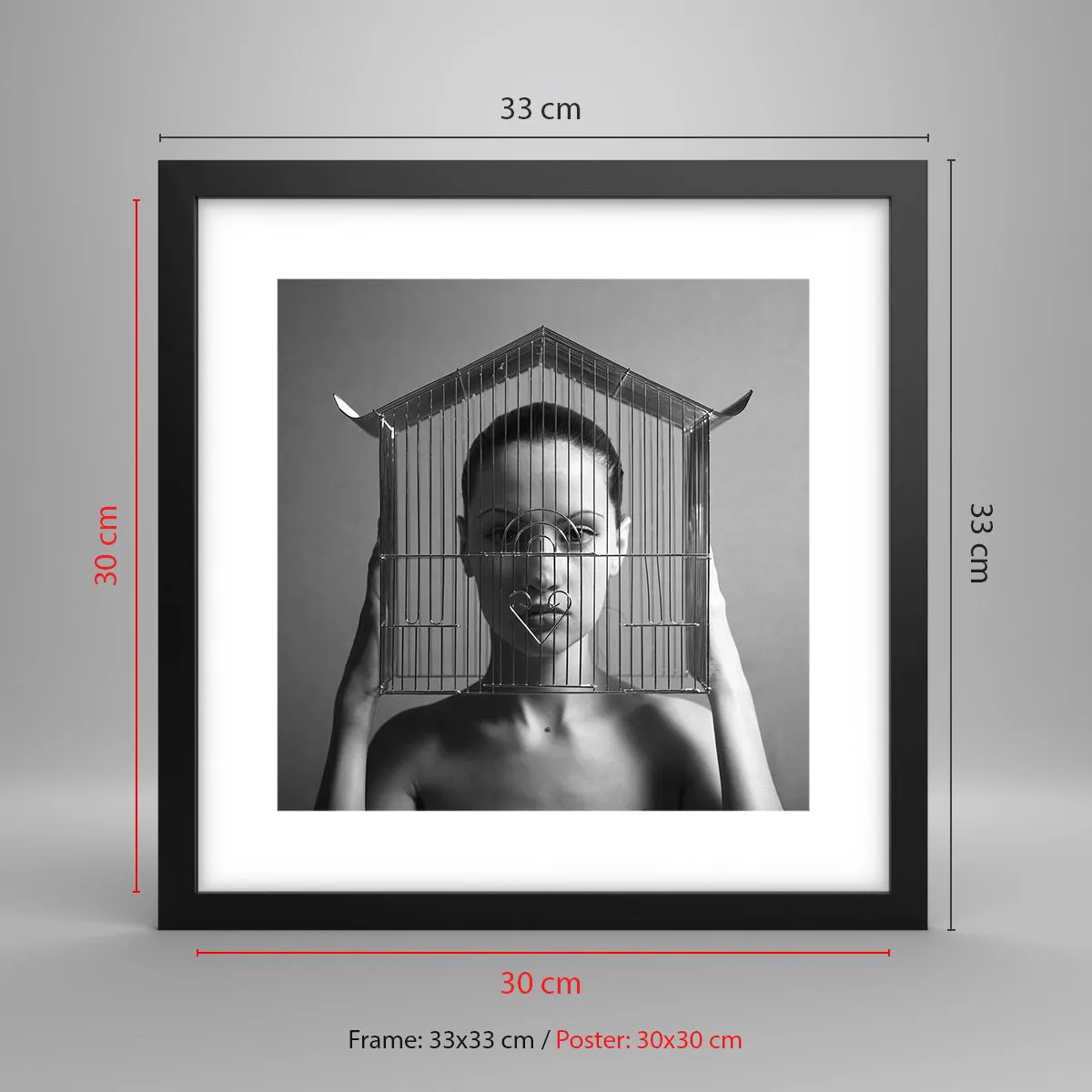 Plakat i sort ramme - Et lidt surrealistisk portræt - 30x30 cm