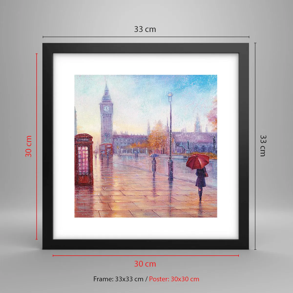 Plakat i sort ramme - En efterårsdag i London - 30x30 cm