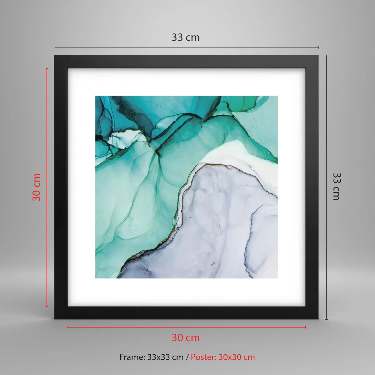 Plakat i sort ramme - Undersøgelse i turkis - 30x30 cm