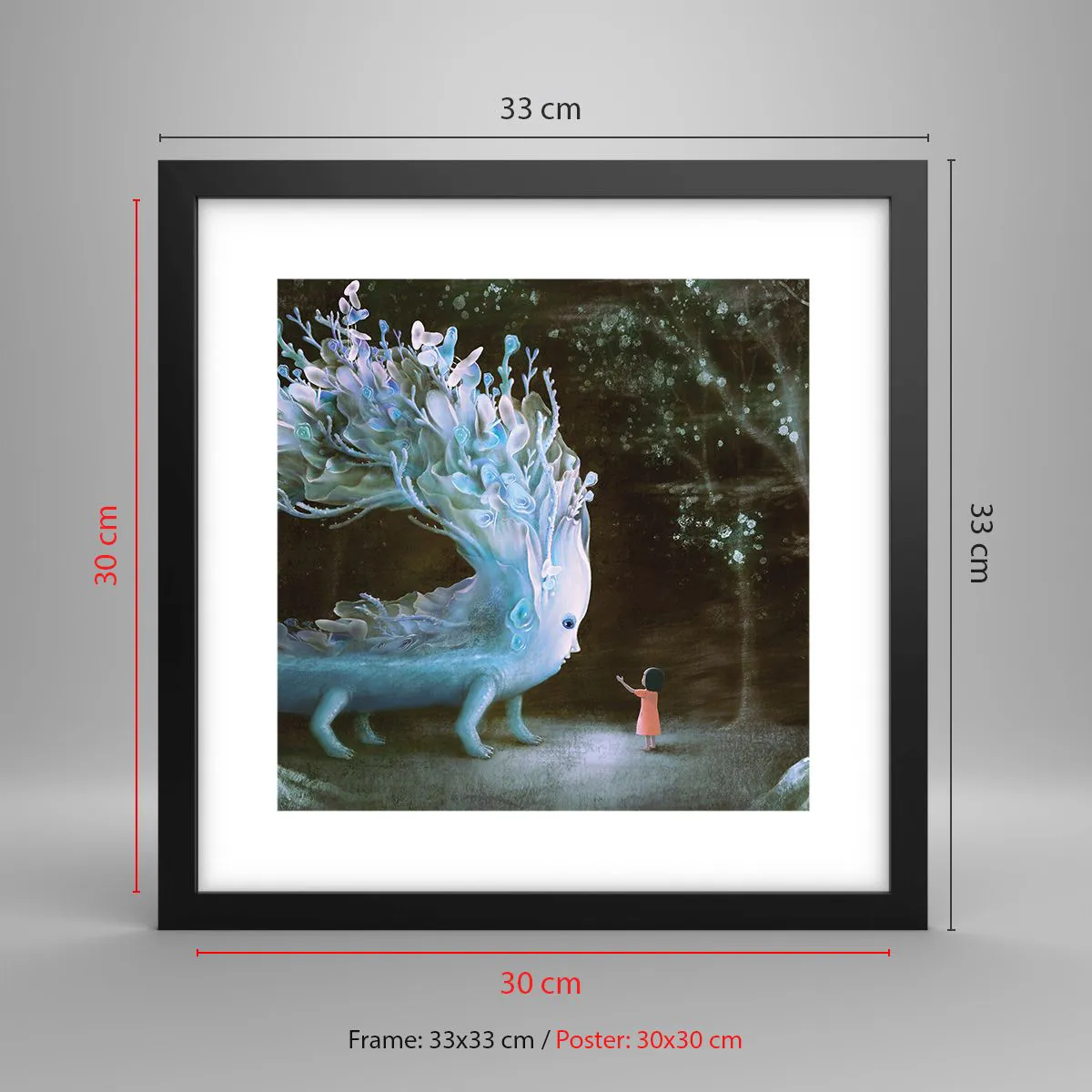 Affiche dans un cadre noir - Poster - Une rencontre fantastique - 30x30 cm