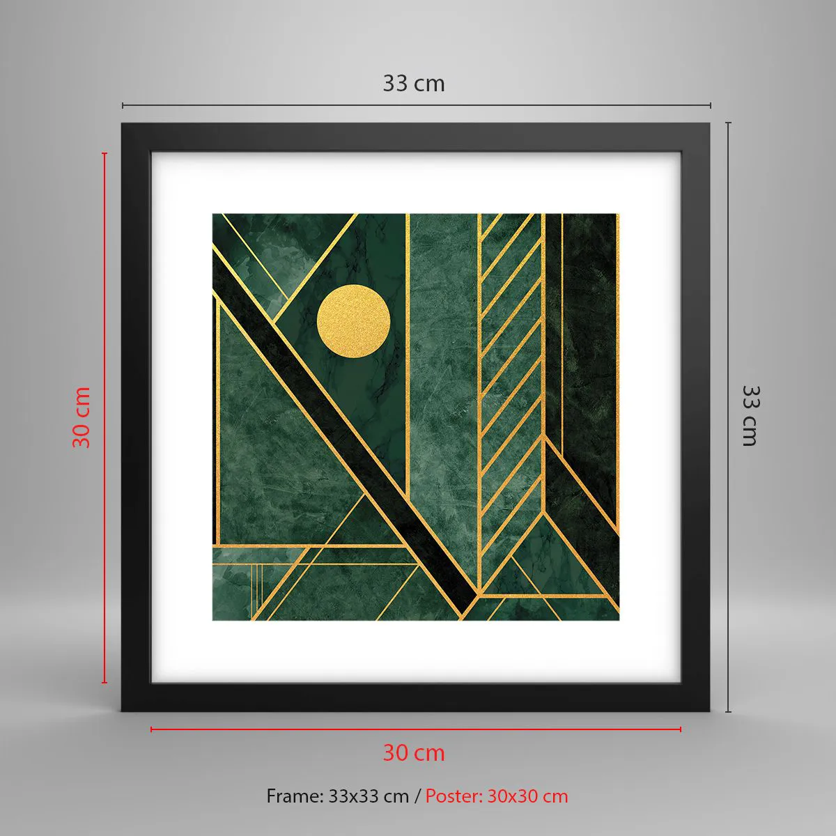 Plakat i sort ramme - Dynamikken i guld og azurblå - 30x30 cm