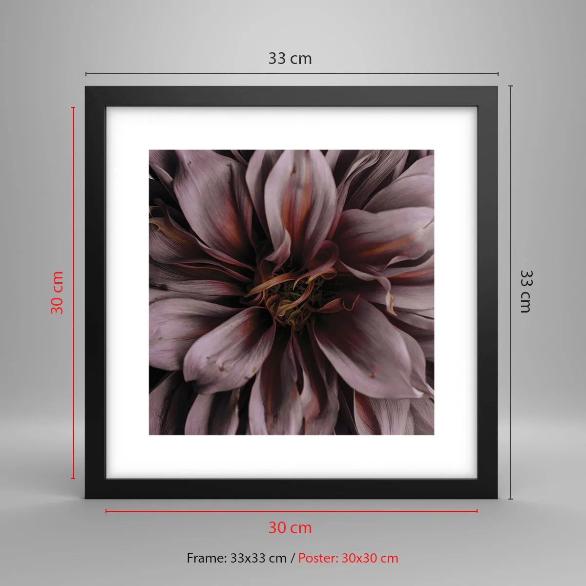 Poster în ramă neagră - Inimă florală - 30x30 cm