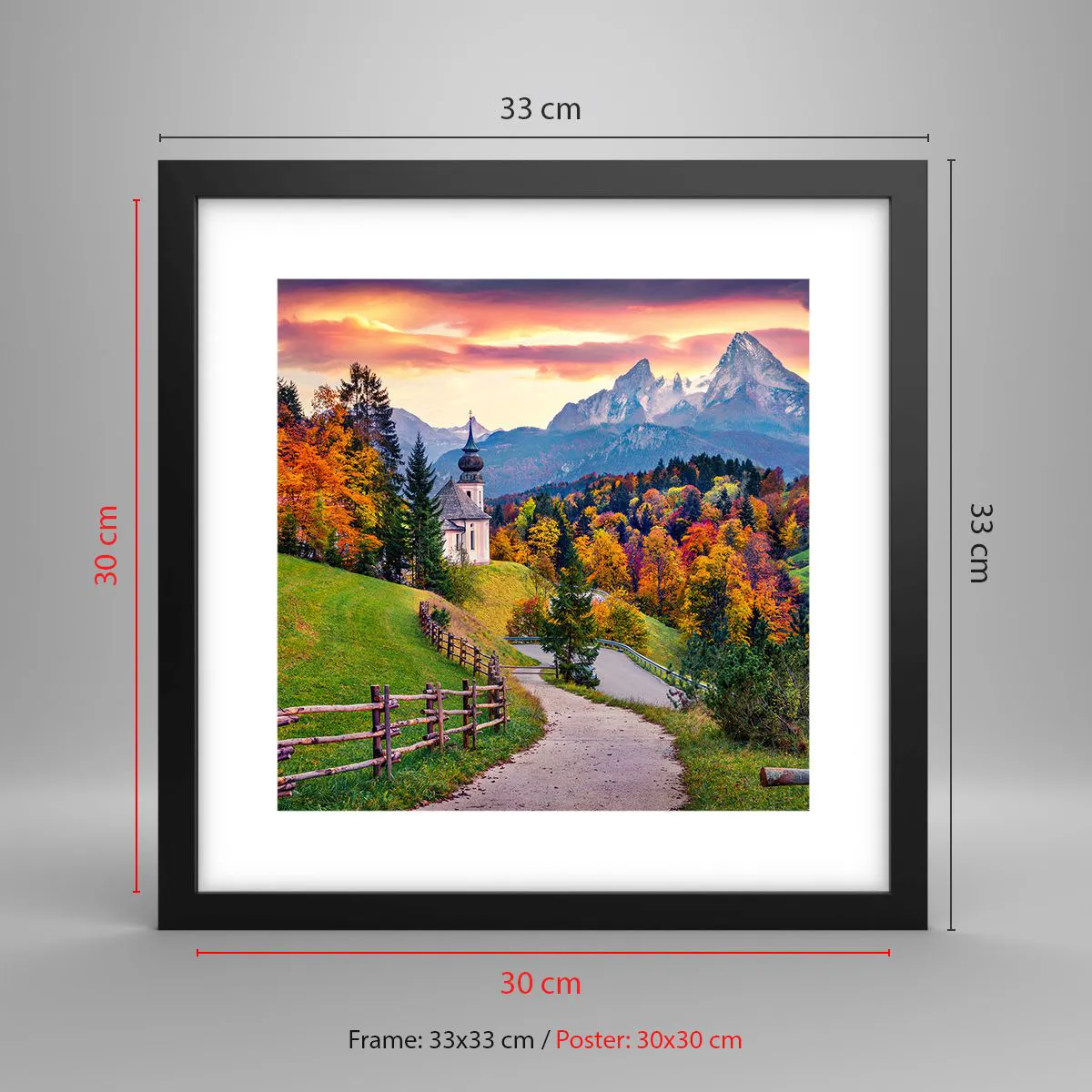 Plakát v černém rámu - Naprosto ideální krajina - 30x30 cm