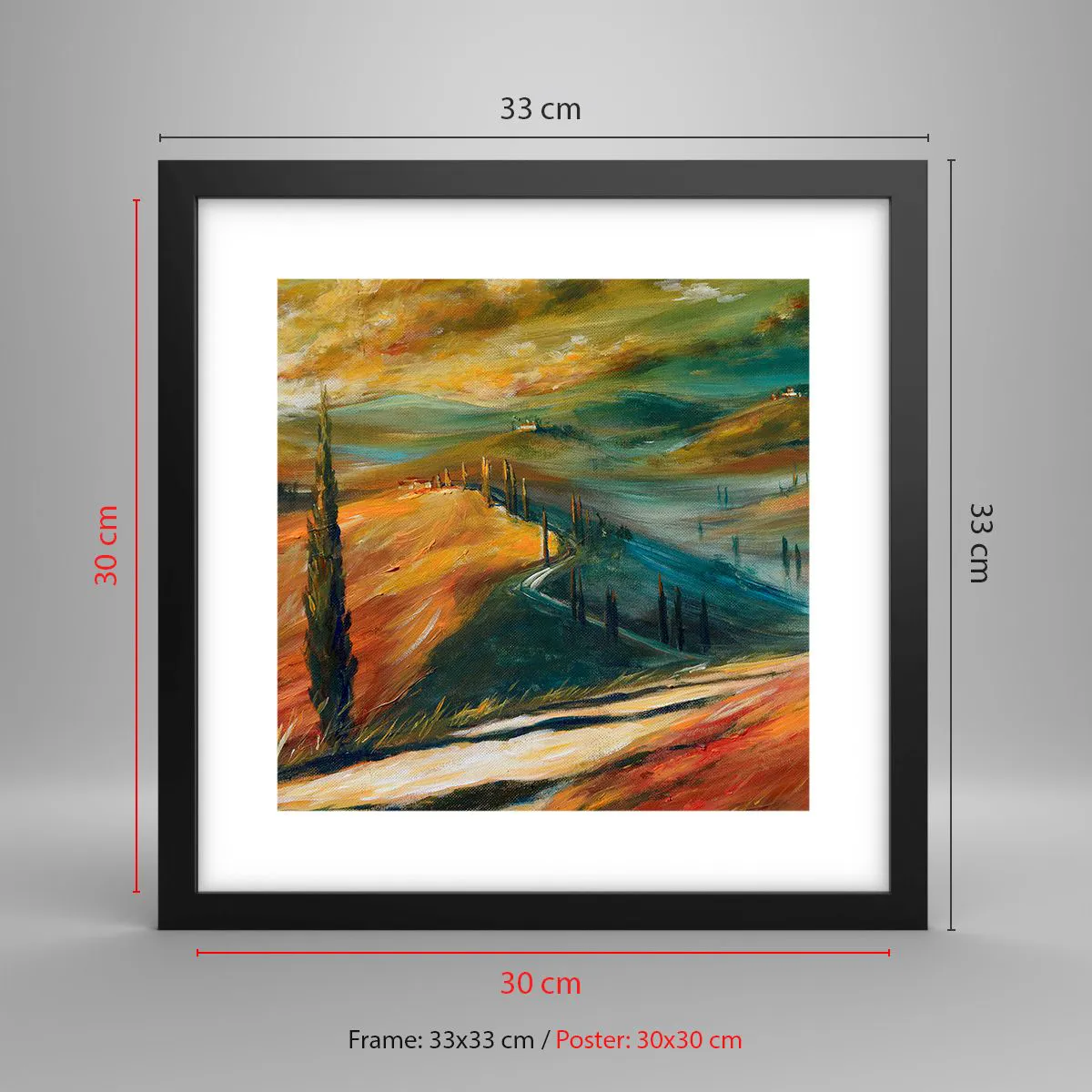Poszter fehér keretben - Toszkán táj - 30x30 cm