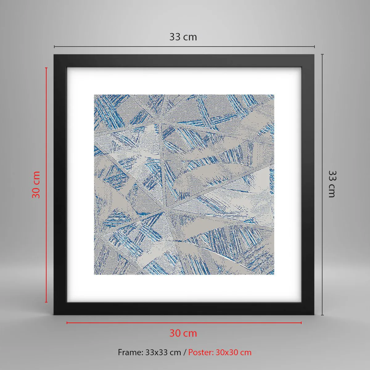 Affiche dans un cadre noir - Poster - Dans un labyrinthe bleu-gris - 30x30 cm