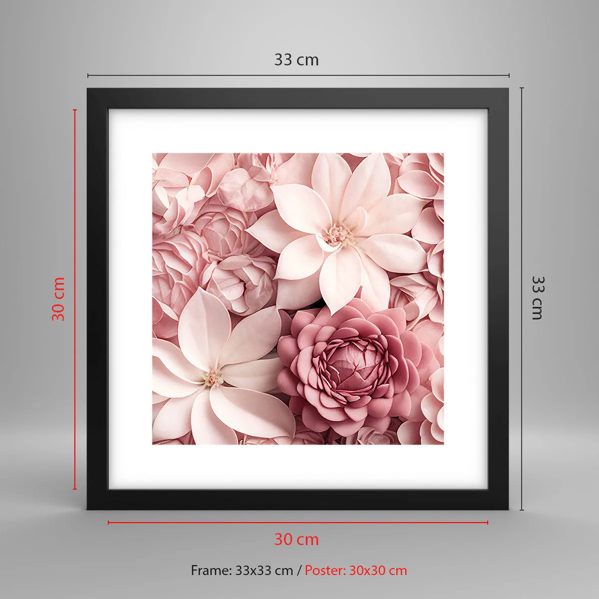 Plakat i sort ramme - I lyserøde kronblade - 30x30 cm