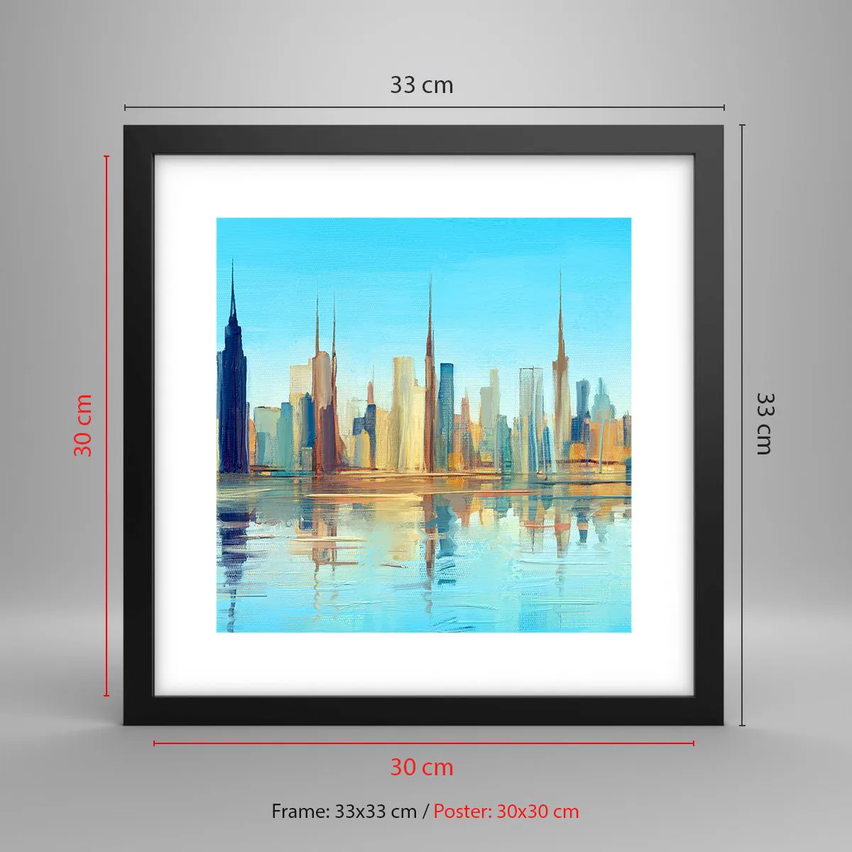 Plakat i sort ramme - Solrig metropol - 30x30 cm