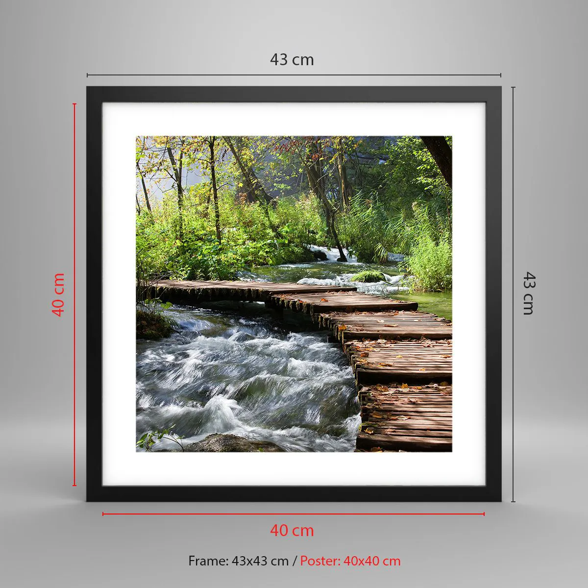 Plakat i sort ramme - Over en skummende kaskade - 40x40 cm